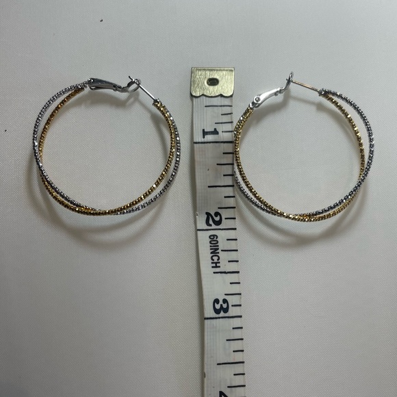 14KT Gold Plated Silver and Gold Hoop Earrings - Picture 4 of 6